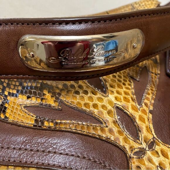 Ralph Lauren Collection Italian Tan Python Western Flame Stitch Hobo Handbag - Picture 15 of 16